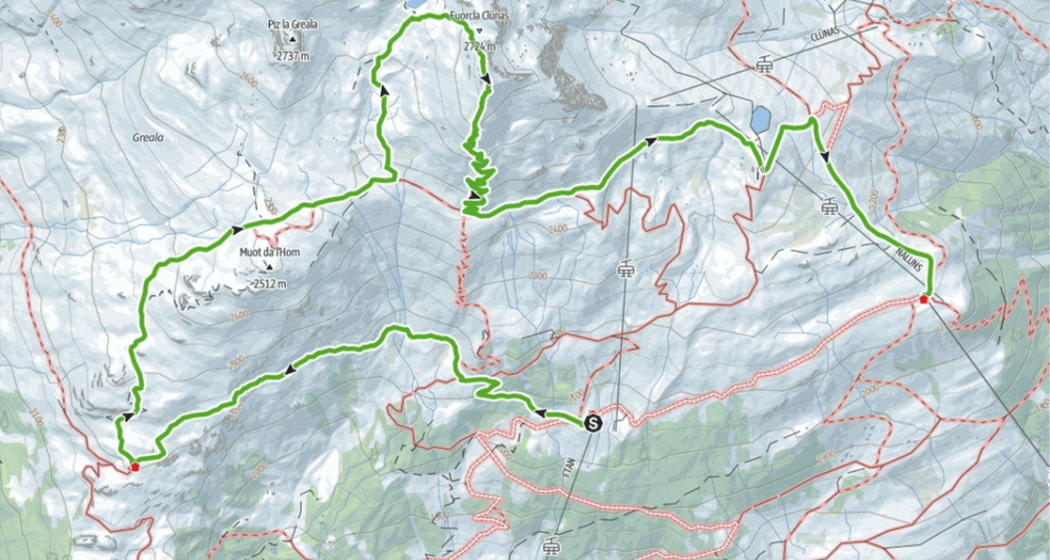 Karte zum Themenweg FlowerWalks über den Piz Clünas bei Scuol