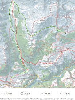 Karte vom Wanderweg 10 bei Scuol, Distanz 13,2 Kilometer, Dauer 3 Stunden 55 Minuten, Aufstieg 175 Meter, Abstieg 771 Meter