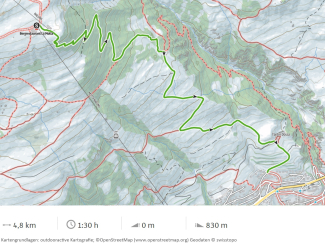 Karte vom Wanderweg 3 bei Scuol, Distanz 4,8 Kilometer, Dauer 1 Stunde 30 Minuten, Abstieg 830 Meter