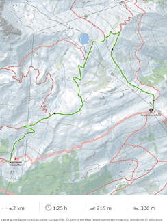 Karte vom Wanderweg 9 bei Scuol, Distanz 4,2 Kilometer, Dauer 1 Stunde 25 Minuten, Aufstieg 215 Meter, Abstieg 300 Meter