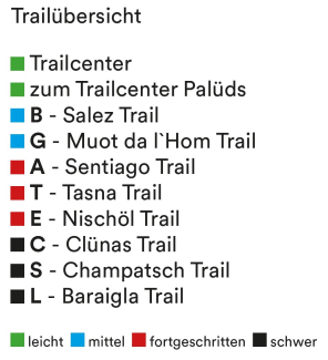 Trail-Liste Scuol Motta Naluns mit Schwierigkeitsgraden